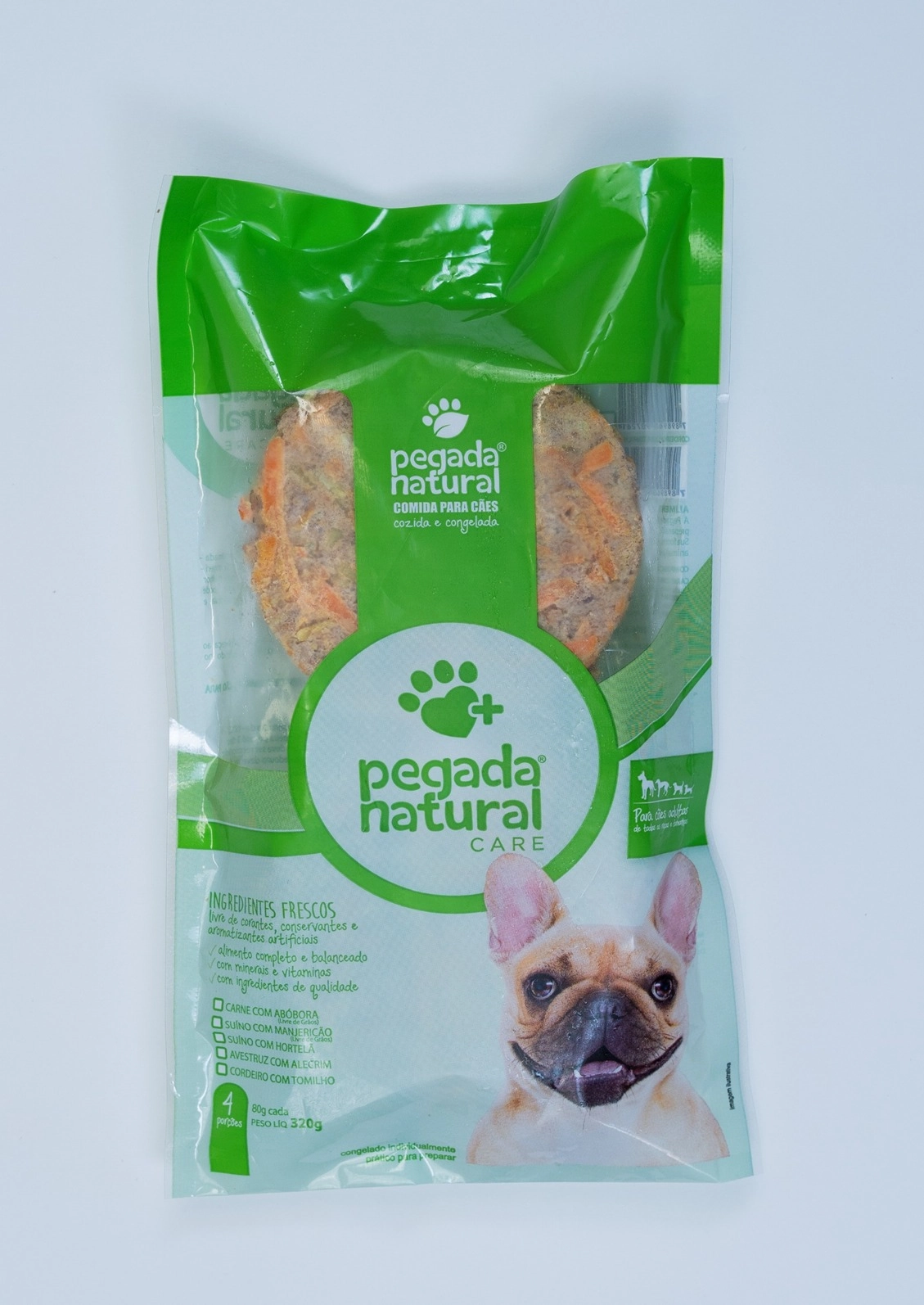 Comida Para Cães Cozida E Congelada Pegada Natural Care Avestruz Com Alecrim 320g