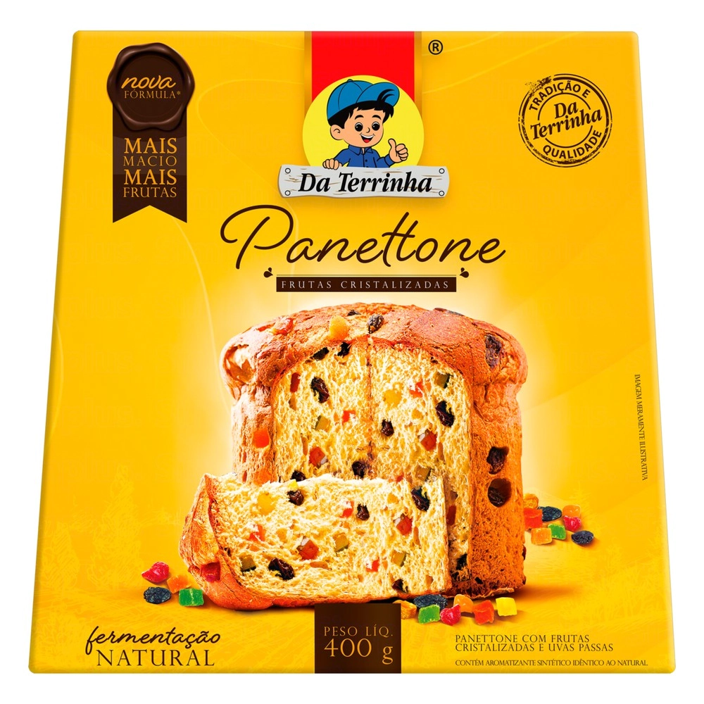 Panettone Com Frutas Cristalizadas E Uvas Passas Da Terrinha Caixa 400g