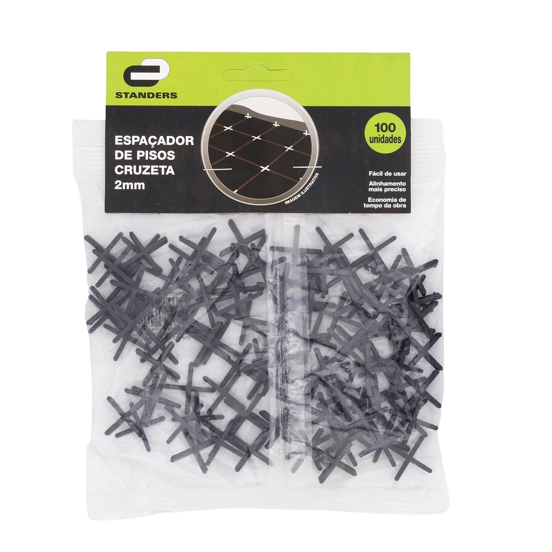 Espaçador Plástico Preto 2mm Standers (Embalagem com 100 peças)