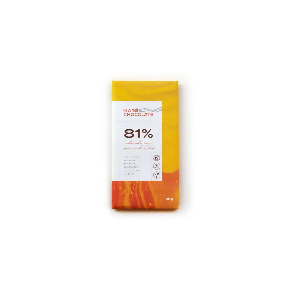 Chocolate 81 Cacau Adoçado Com Açúcar De Coco Orgânico Maré Chocolate Caixa 80g