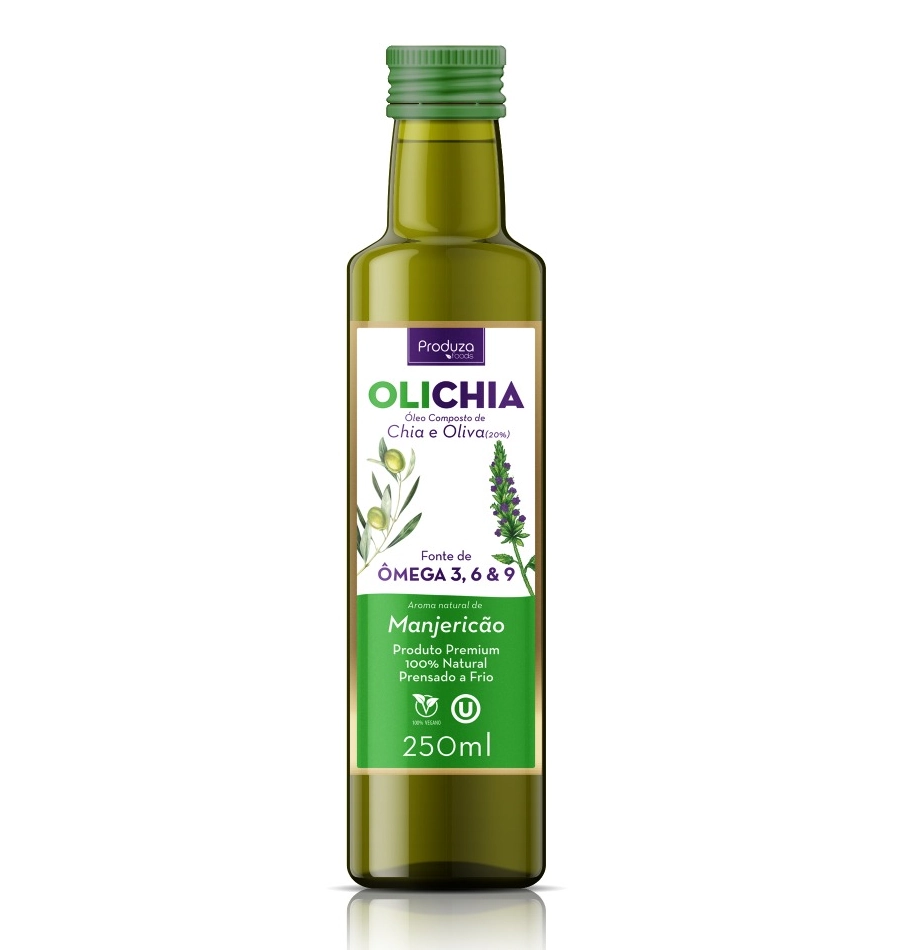 óleo Composto De Chia E Oliva Extra Virgem Paraguaio Manjericão Produza Foods Olichia Premium Vidro