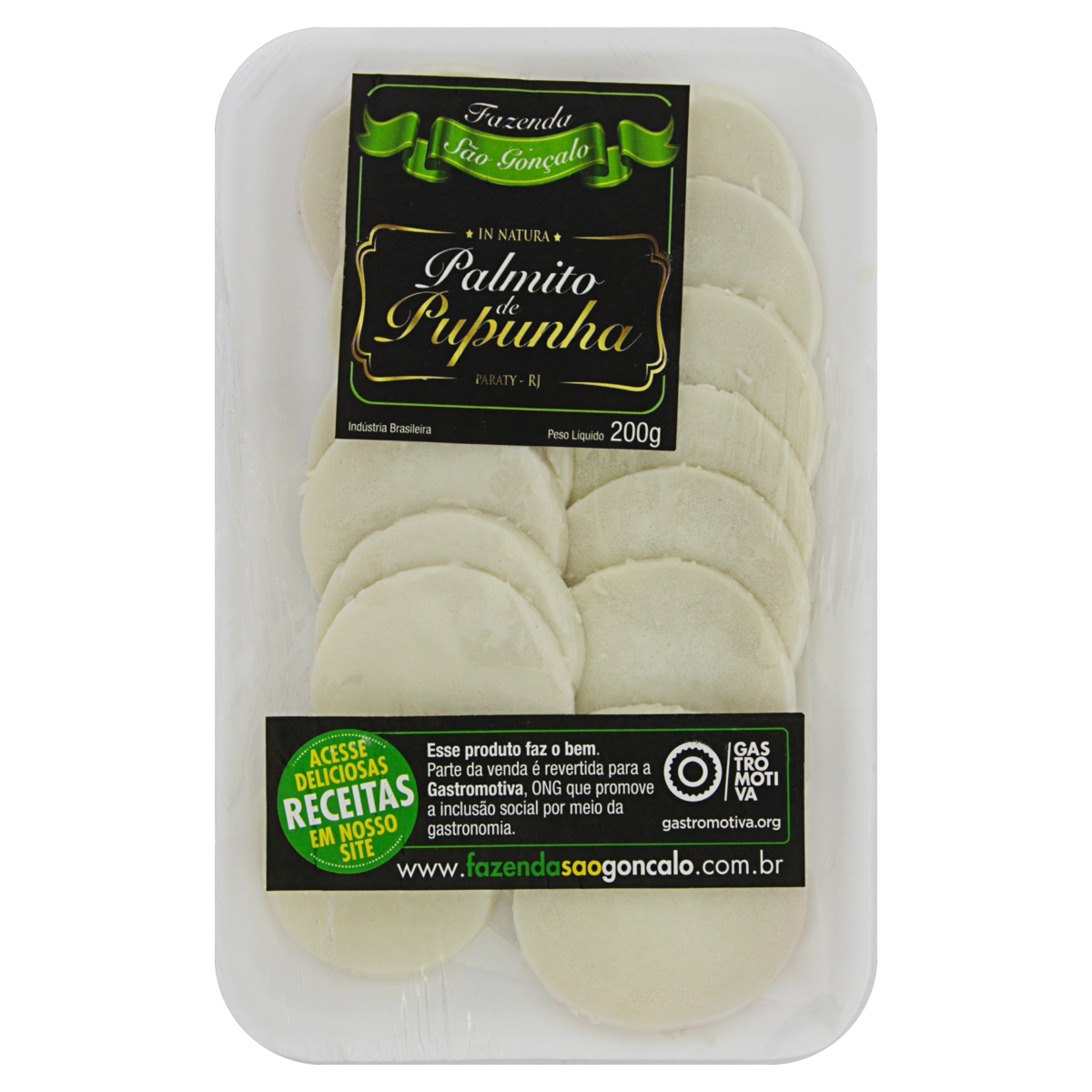 Palmito Pupunha Rodelas Fazenda São Gonçalo Bandeja 200g