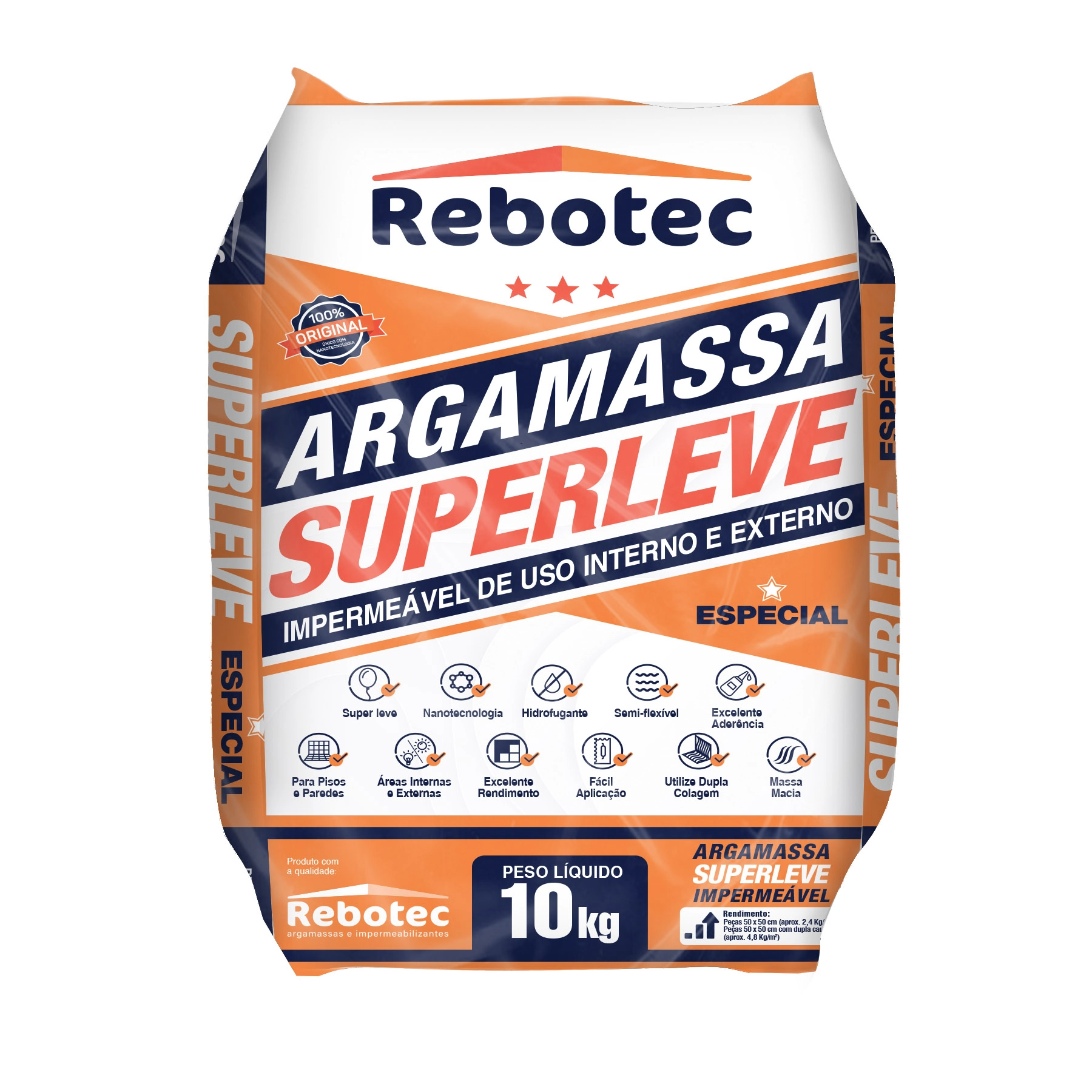 Argamassa Impermeabilizante Rebotec Superleve ACIII Interno e Externo 10kg Cinza