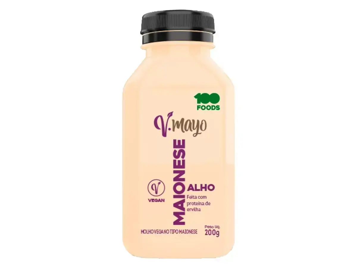 Maionese Vegana V-Mayo Alho Proteína Ervilha 100 Foods 200g