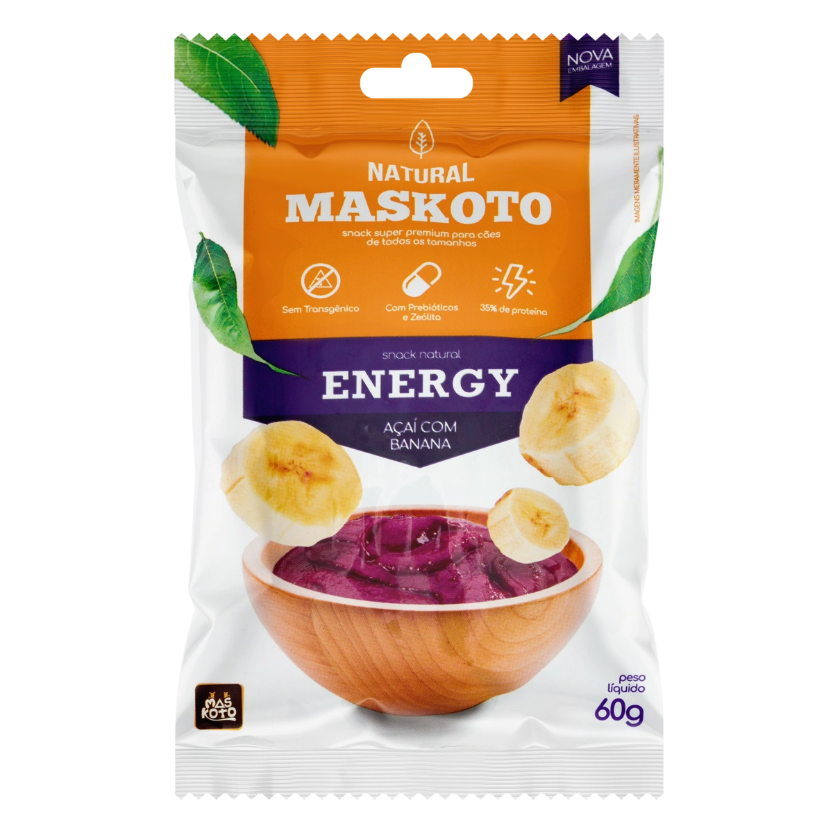 Snacks para Cães Açaí com Banana Natural Maskoto Energy Pacote 60g