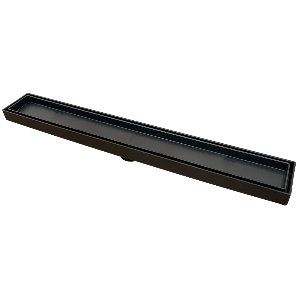 Ralo Linear Oculto de Banheiro 5,9x92cm Poliestireno Preto Retangular Gemell