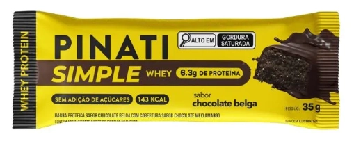 Barra De Proteína Chocolate Belga Cobertura Chocolate Meio Amargo Pinati Simple Whey Protein Pacote