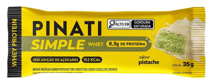 Barra De Proteína Pistache Cobertura Chocolate Branco Pinati Simple Whey Protein Pacote 35g