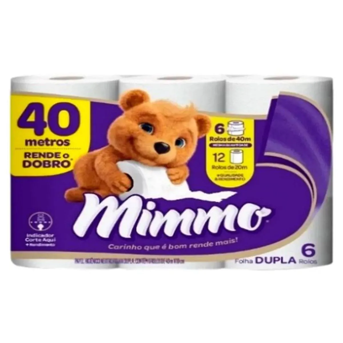 Papel Higiênico Folha Dupla Neutro Mimmo 40m Pacote 6 Unidades
