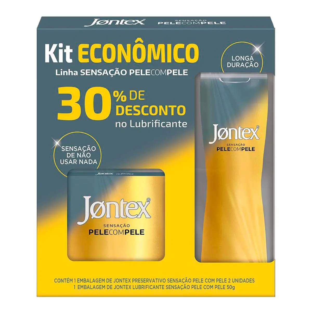 Kit 2 Preservativos Masculinos Lubrificados 1 Lubrificante íntimo Gel 50g Jontex Sensação Pele Com P