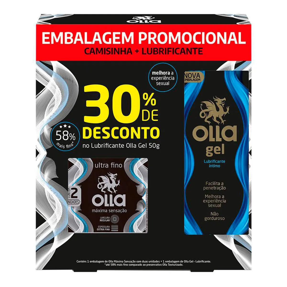 Kit 1 Lubrificante íntimo Gel 50g 2 Preservativos Lubrificados Máxima Sensação Olla Grátis 30 De Des