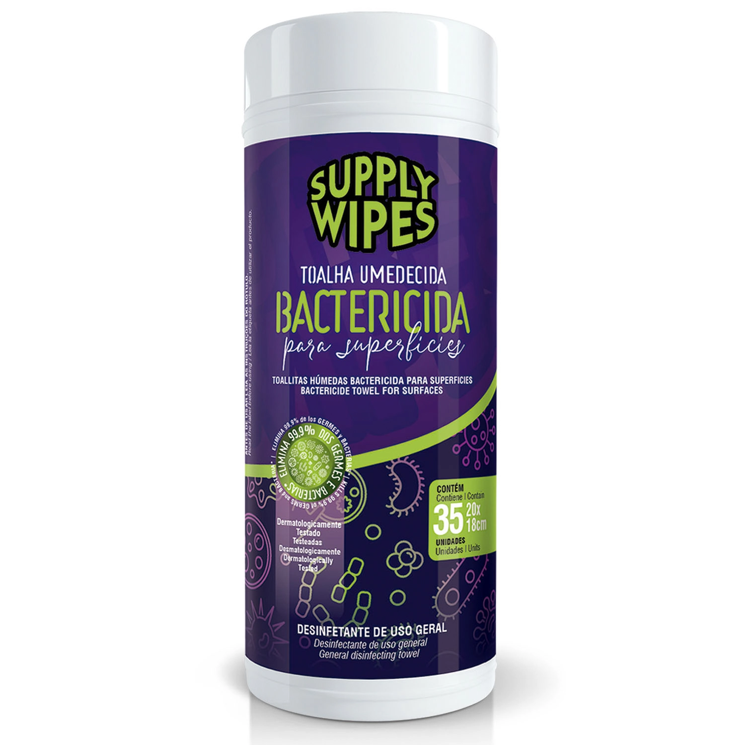 Toalha Umedecida Bactericida para Superfícies Supply Wipes 35 unidades
