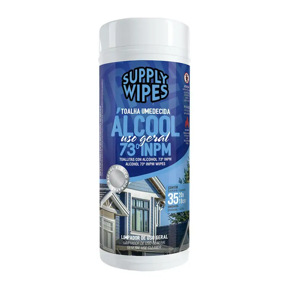 Toalha Umedecida Uso Geral Com álcool Supply Wipes 20cm X 18cm Pote 35 Unidades