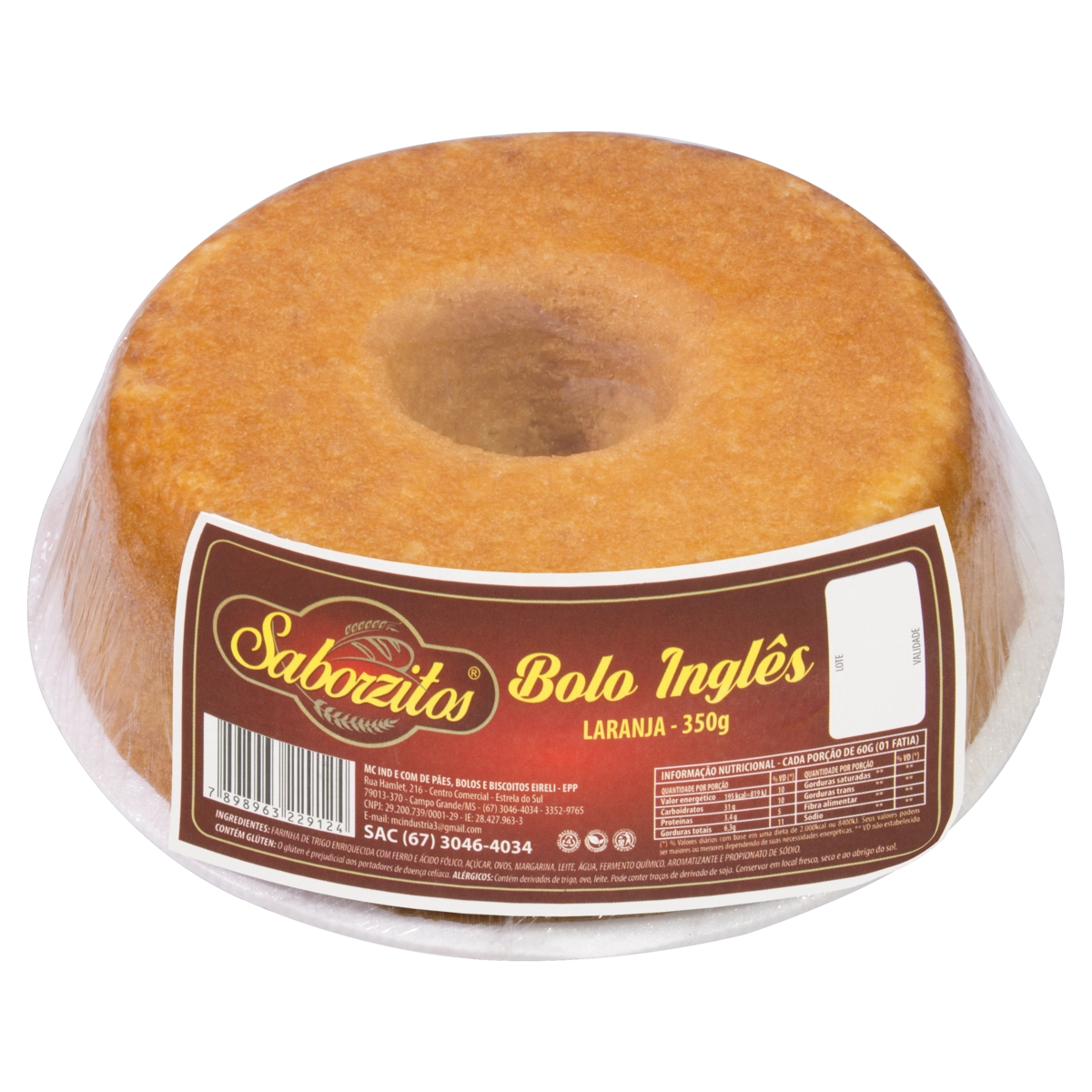 Bolo Inglês Laranja Saborzitos Bandeja 350g