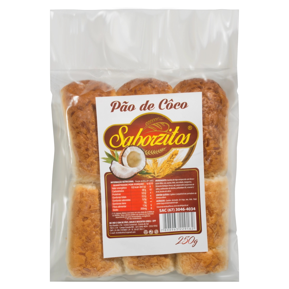 Pão Coco Saborzitos Pacote 250g
