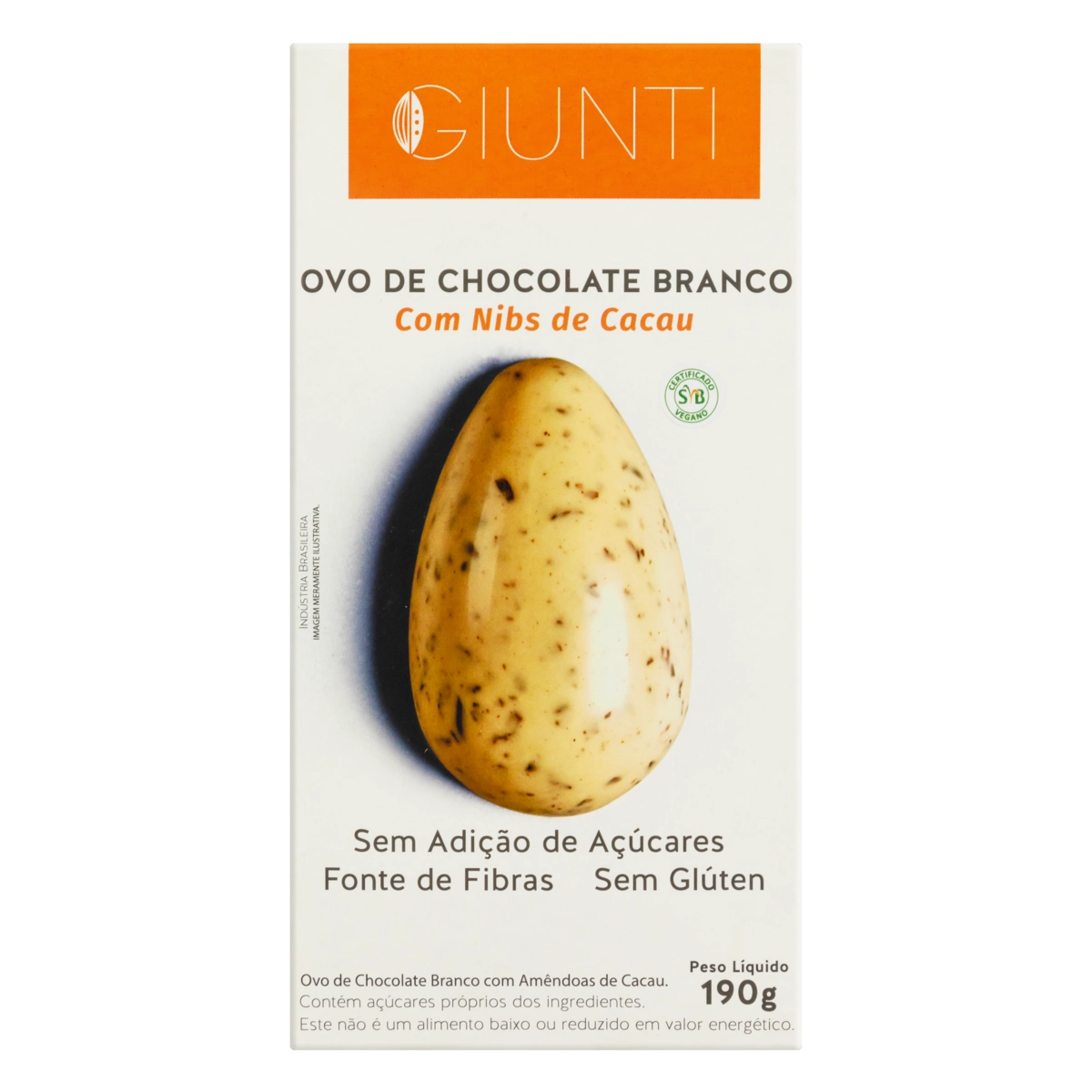 Ovo De Páscoa Branco Com Nibs De Cacau Giunti Caixa 190g