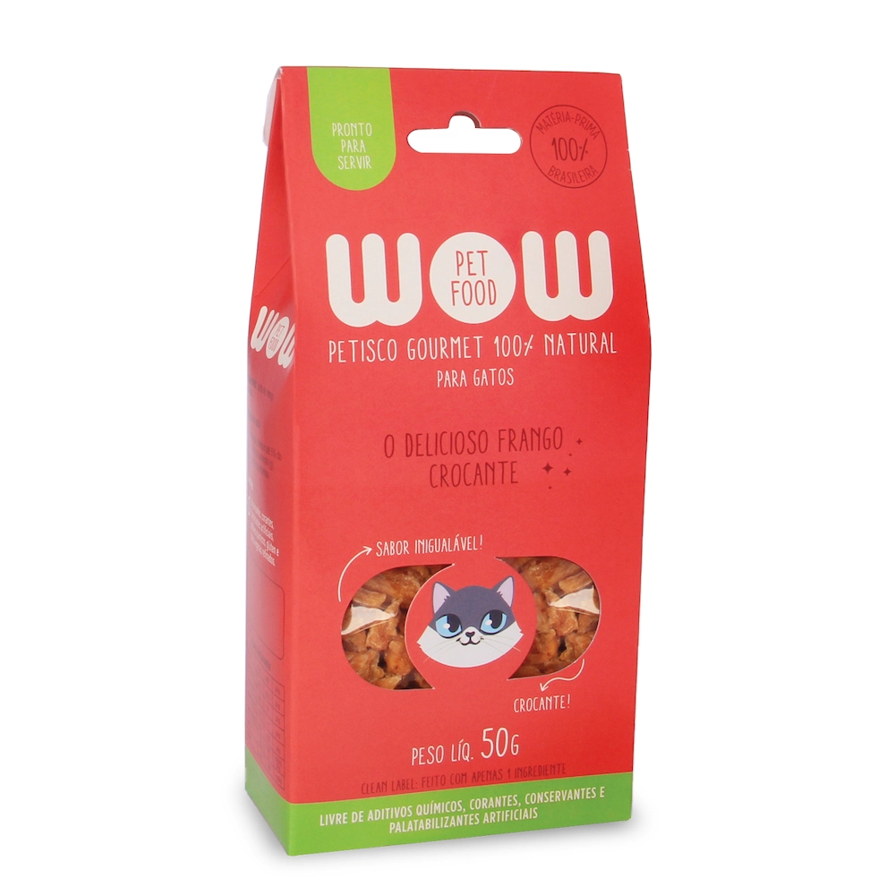 Petisco Gourmet Natural Wow Gatos Frango Crocante 50g