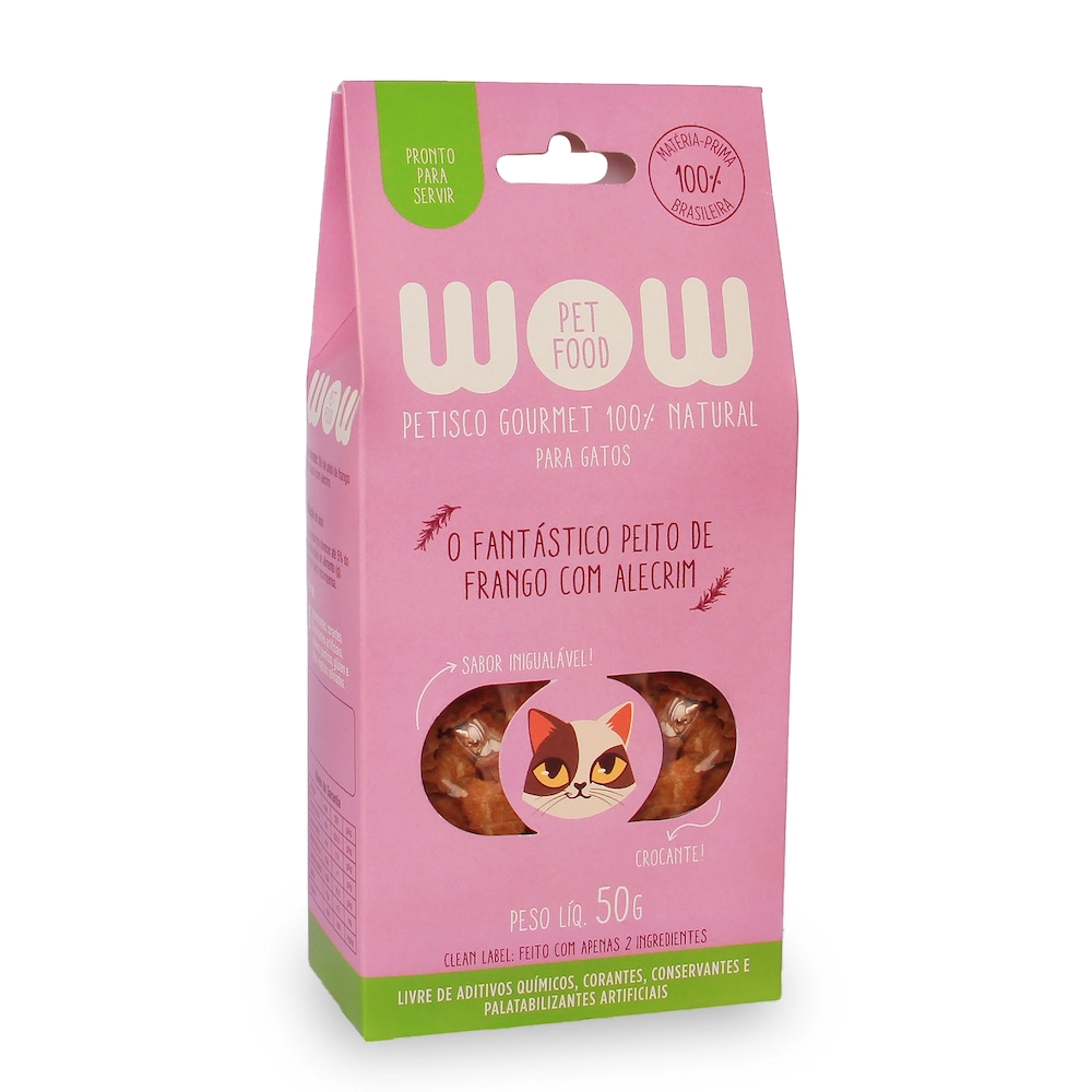 Petisco Gourmet Natural Wow Gatos Peito Frango E Alecrim 50g
