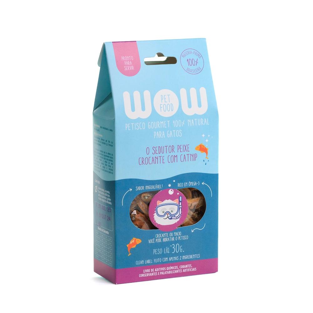 Petisco Wow Pet Food Gourmet Peixe Crocante Com Catnip 30g