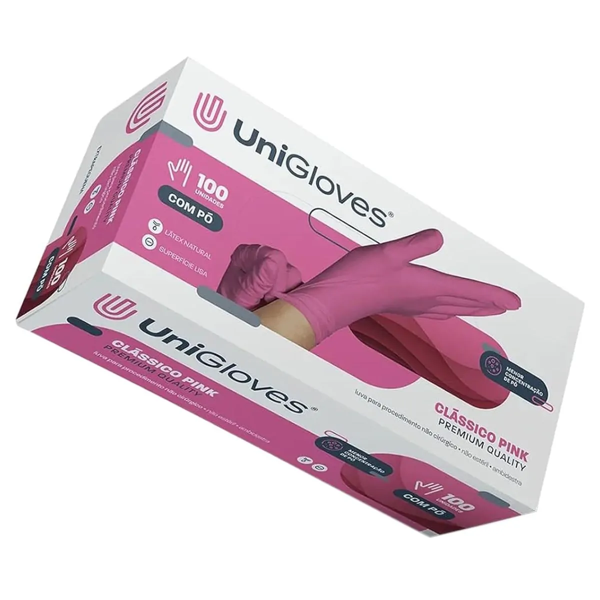 Luva De Procedimento Látex com Pó Clássico Pink - Unigloves - Luva De Procedimento Látex com Pó Clás
