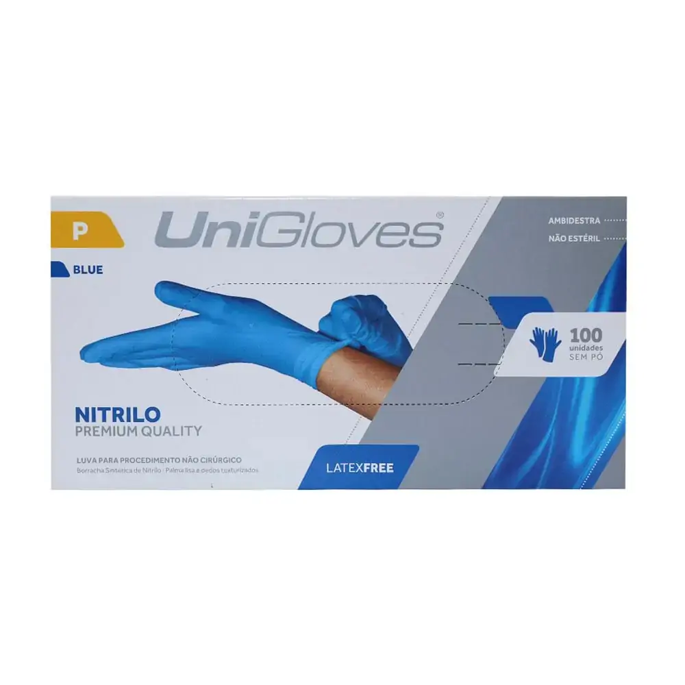 Luva De procedimento Sem Pó Nitrilica - Unigloves - Luva De procedimento Sem Pó Nitrilica P Azul - U