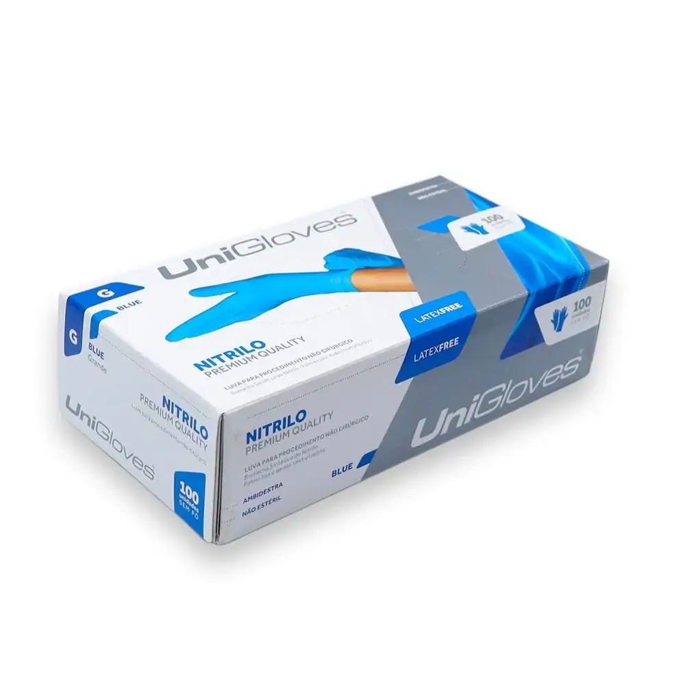 Luva De procedimento Sem Pó Nitrilica - Unigloves - Luva De procedimento Sem Pó Nitrilica G Azul - U