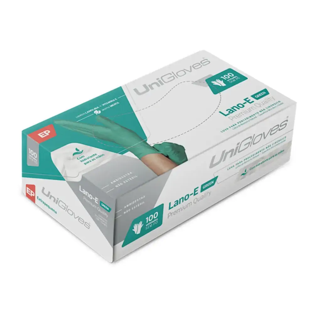 Luva para Procedimento Latex Verde Lano-E - Unigloves - Xp (Cód. 26.7121)