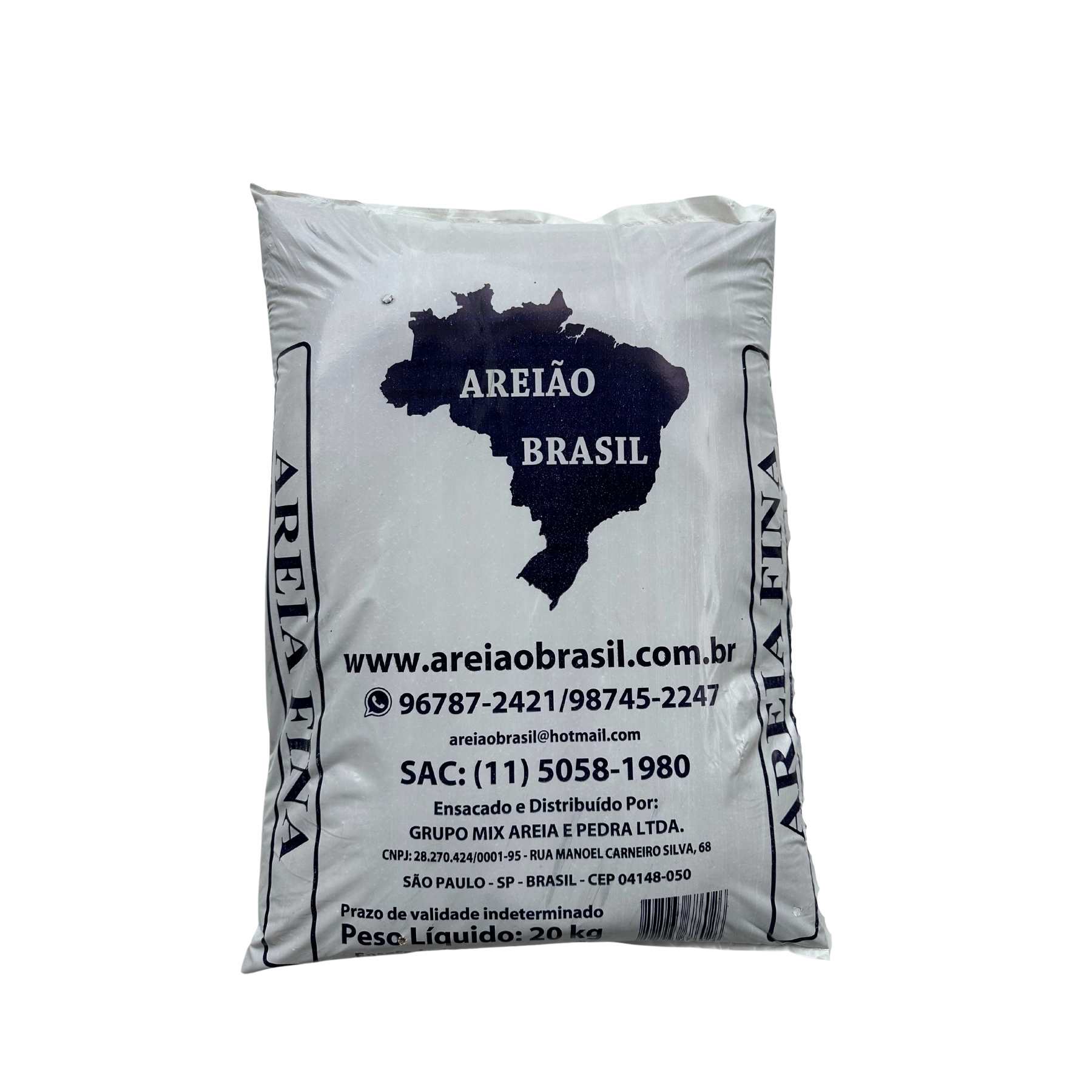 Areia Fina Lavada Saco 20kg Areião Brasil