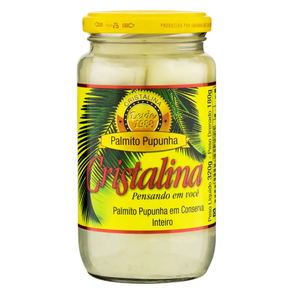 Palmito Pupunha Em Conserva Inteiro Cristalina Vidro 180g