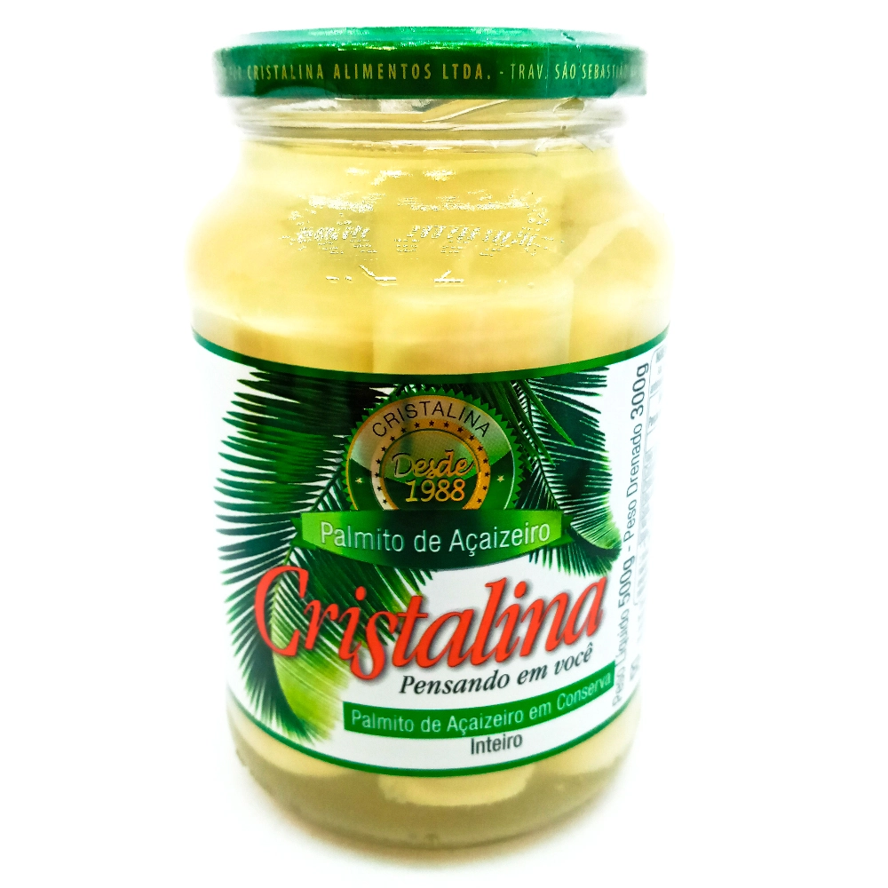 Palmito Açaí Em Conserva Inteiro Cristalina Vidro 300g