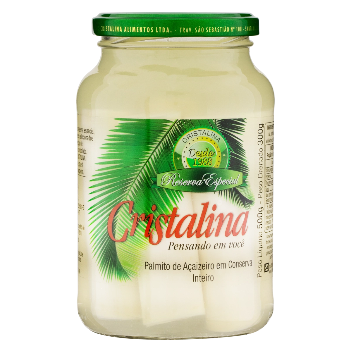 Palmito Açaí Em Conserva Inteiro Cristalina Vidro 300g Reserva Especial