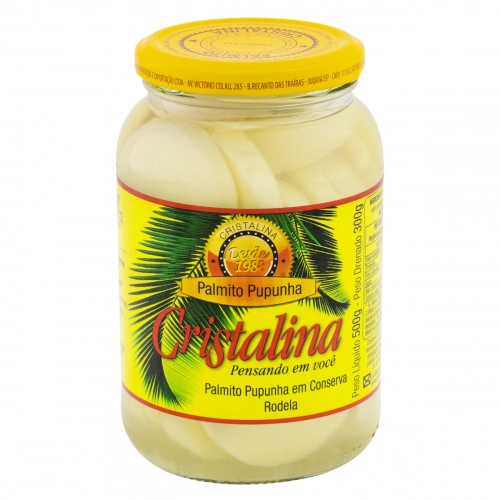 Palmito Pupunha Em Conserva Em Rodelas Cristalina Vidro 300g
