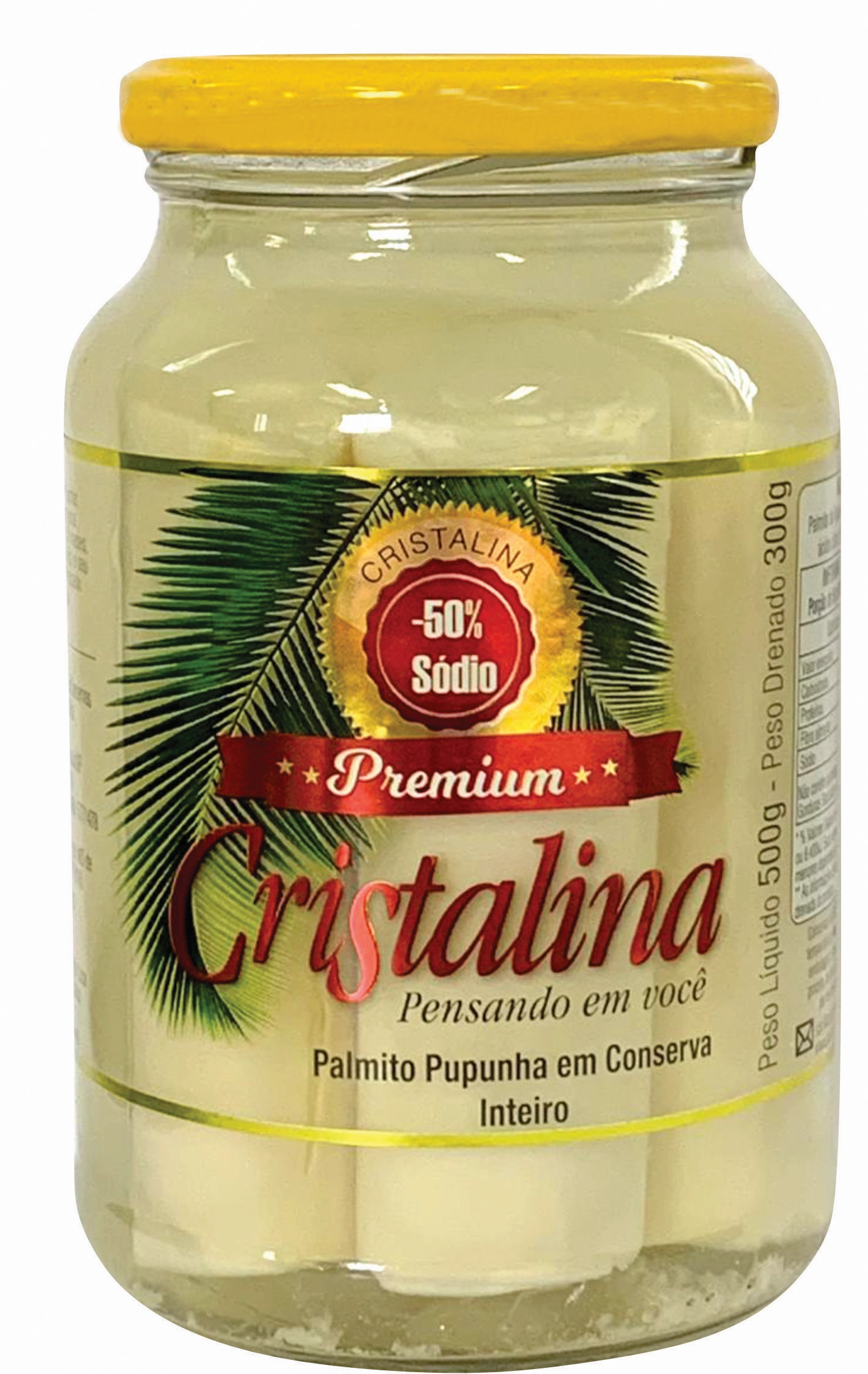 Palmito Pupunha Em Conserva Inteiro Cristalina Premium Vidro 300g