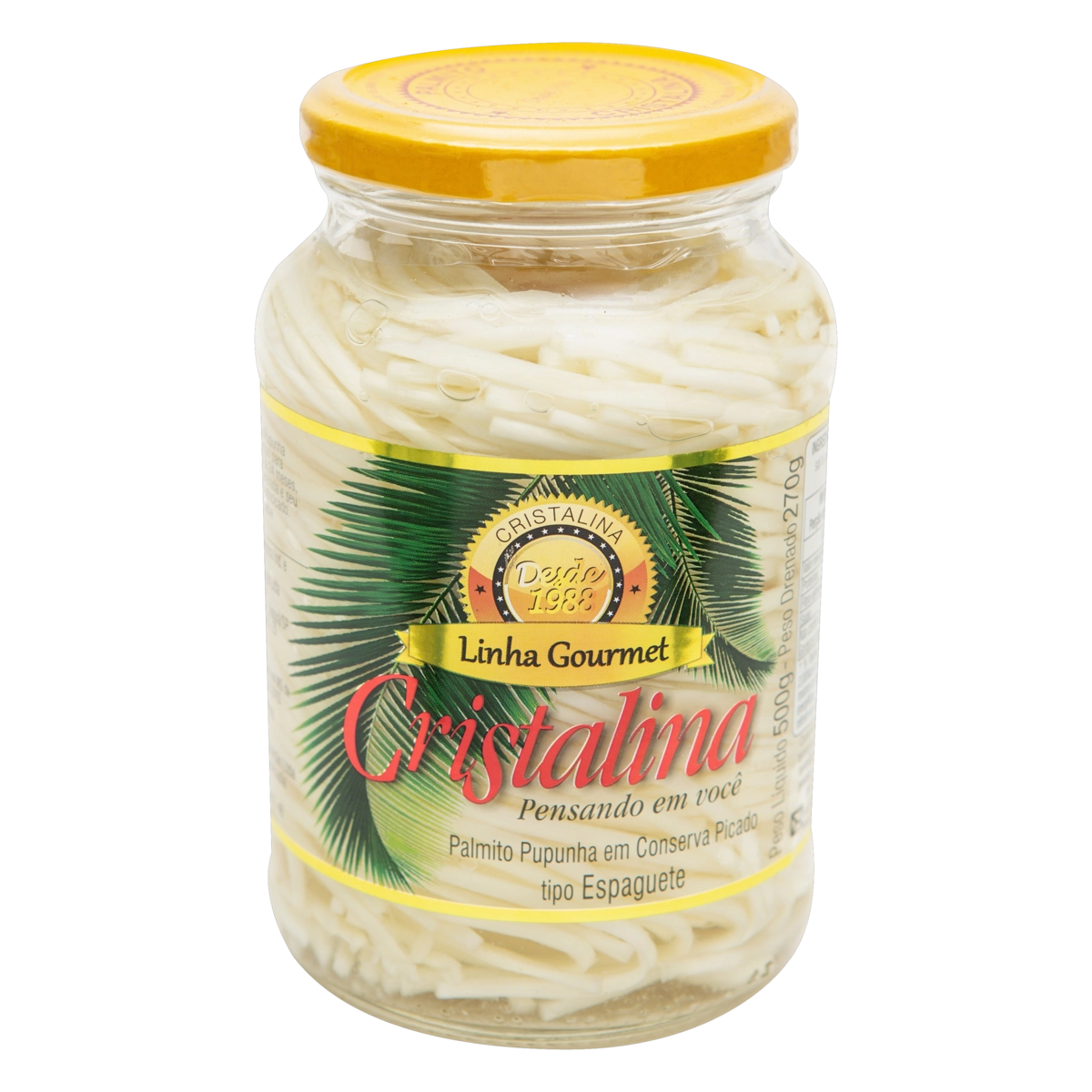 Palmito Pupunha Em Conserva Espaguete Cristalina Gourmet Vidro 270g
