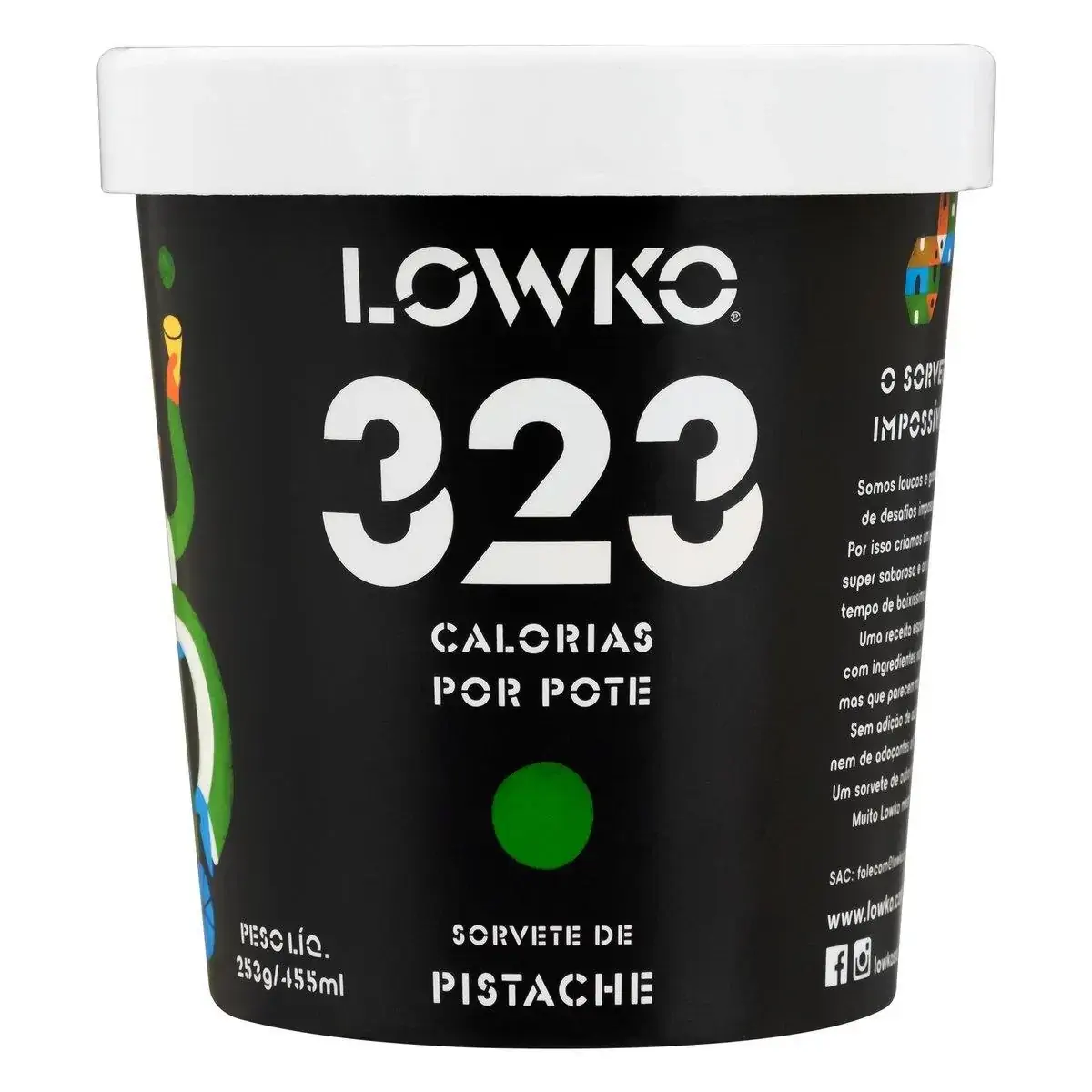 Sorvete de Baixa Caloria Sabor Pistache LOWKO Pote 455ml