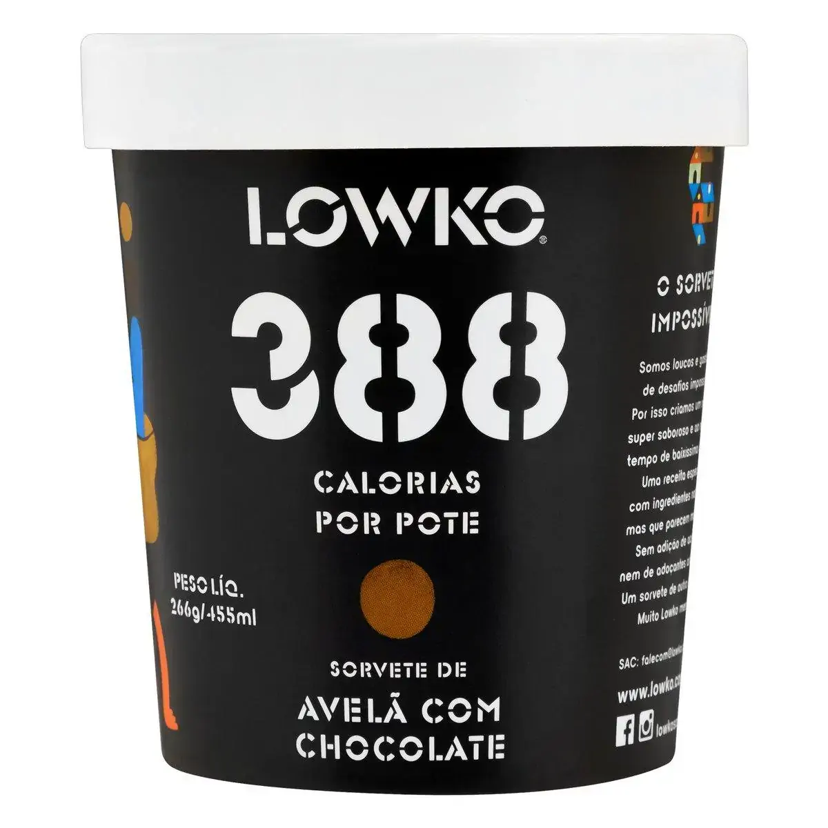 Sorvete Avelã com Chocolate Lowko Pote 455ml