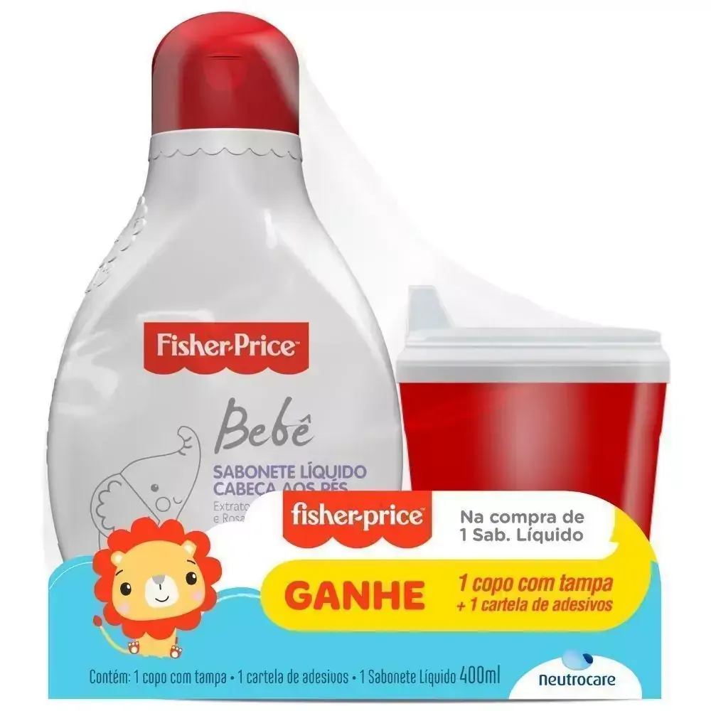 SABONETE LIQUIDO 400ML + COPO + ADESIVOS - FISHER PRICE