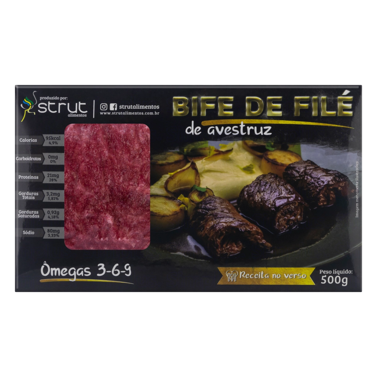 Carne De Avestruz Em Bifes Congelada Strut 500g