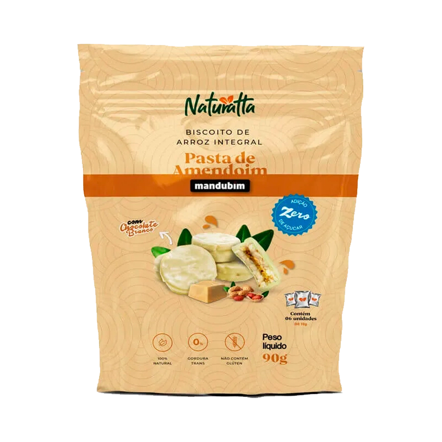 Bisc De Arroz Zero C/choc Branco Naturatta 90g