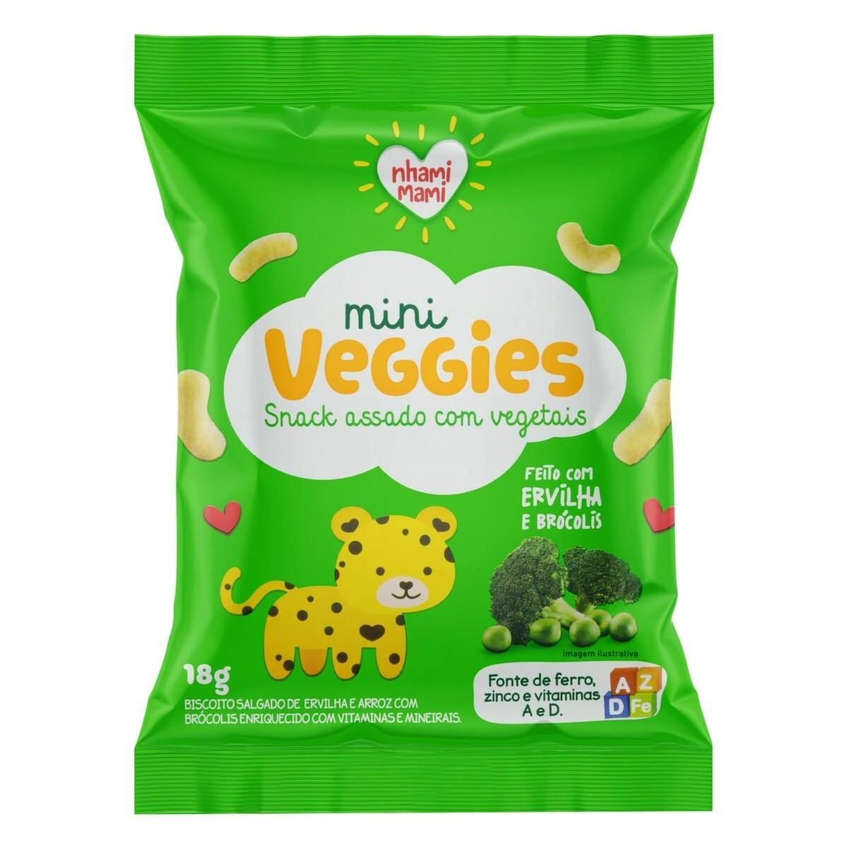Biscoito de Arroz Ervilha e Brócolis Nhami Mami Mini Veggies Pacote 18g