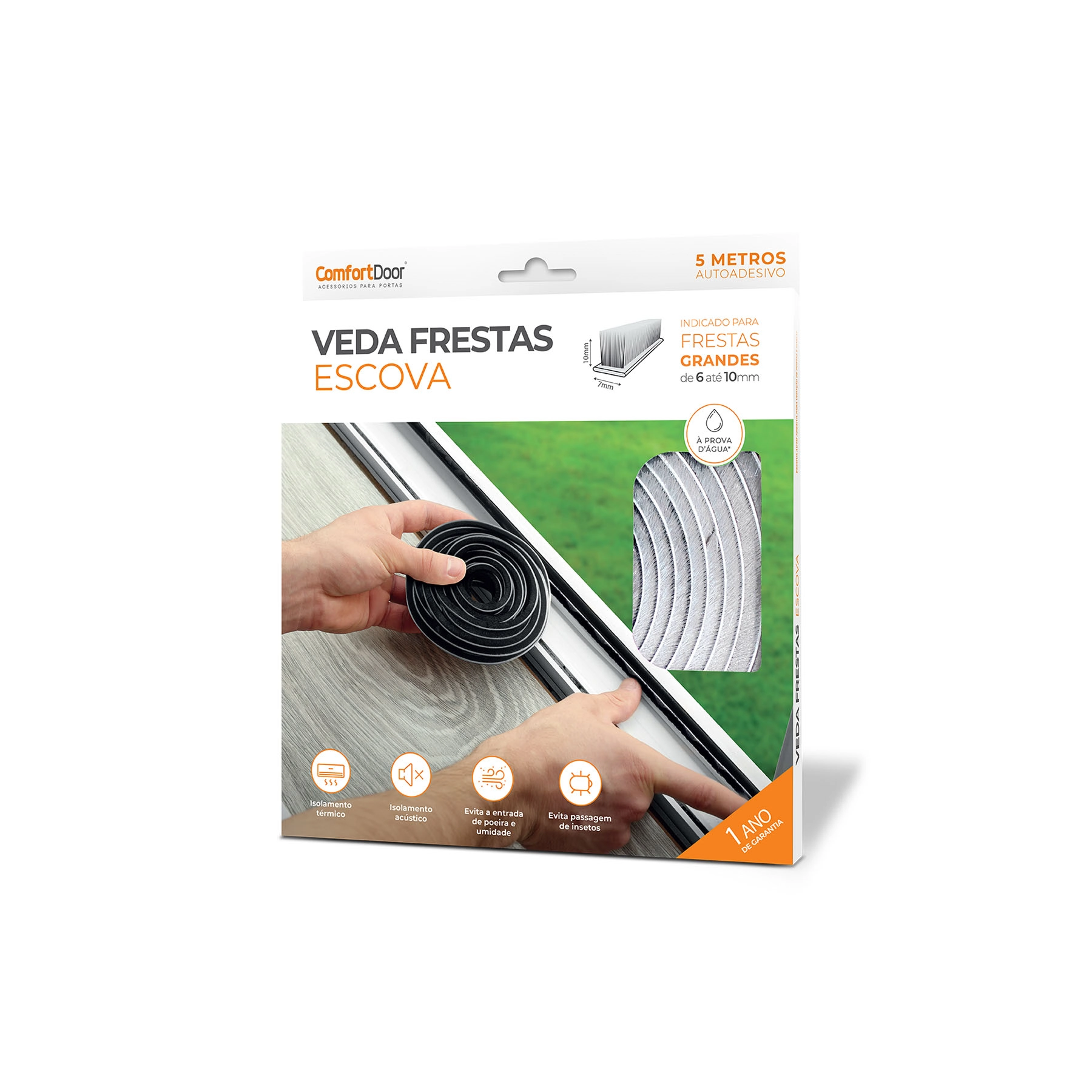Veda Fresta Adesivo "Escova" Branco 500cm para Vão de 10mm Comfort Door