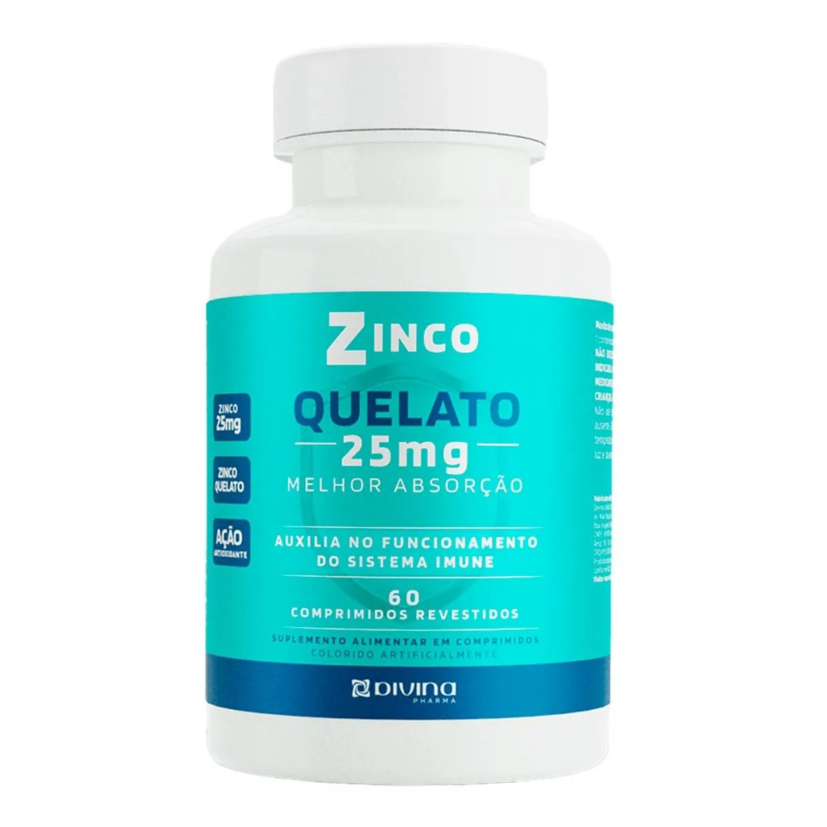 Complemento Alimentar Zinco Quelato 25mg Divina 60 Comprimidos