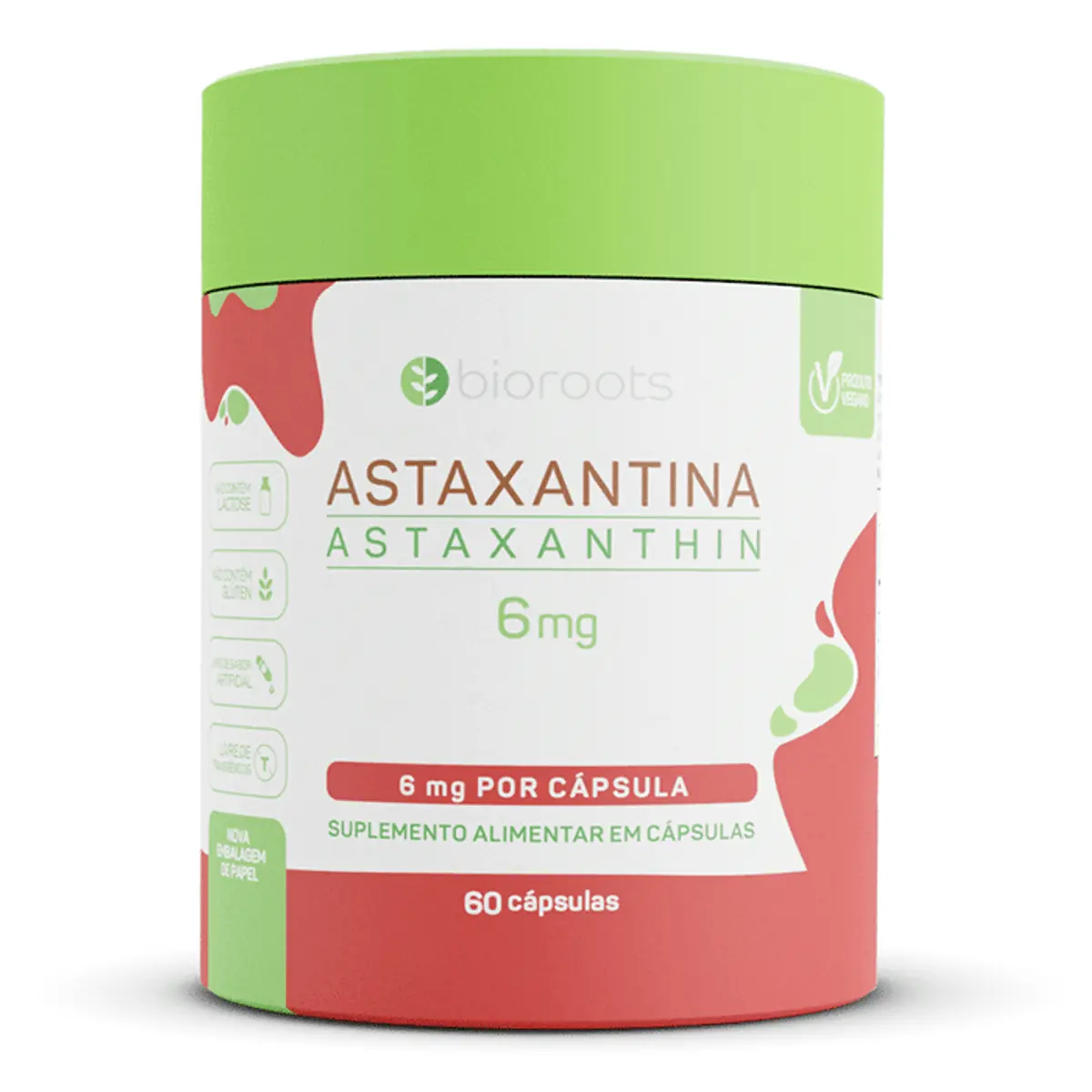 Suplemento Alimentar Astaxantina 6mg Bioroots 60 Cápsulas