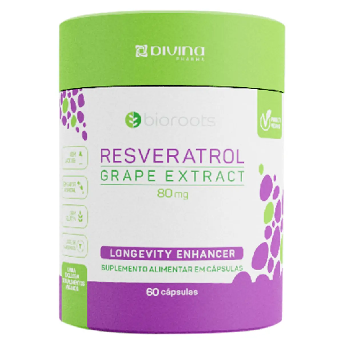 Resveratrol Grape Extract 80mg com 60 Cápsulas Bioroots