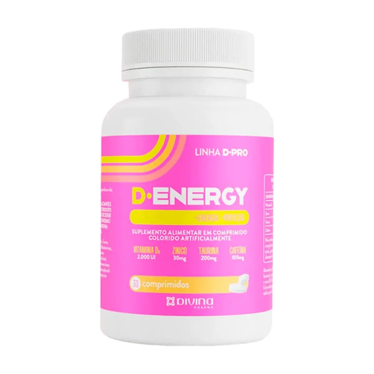 Suplemento Alimentar D-Energy Vitamina D + Zinco + Taurina + Cafeína 30 Comprimidos