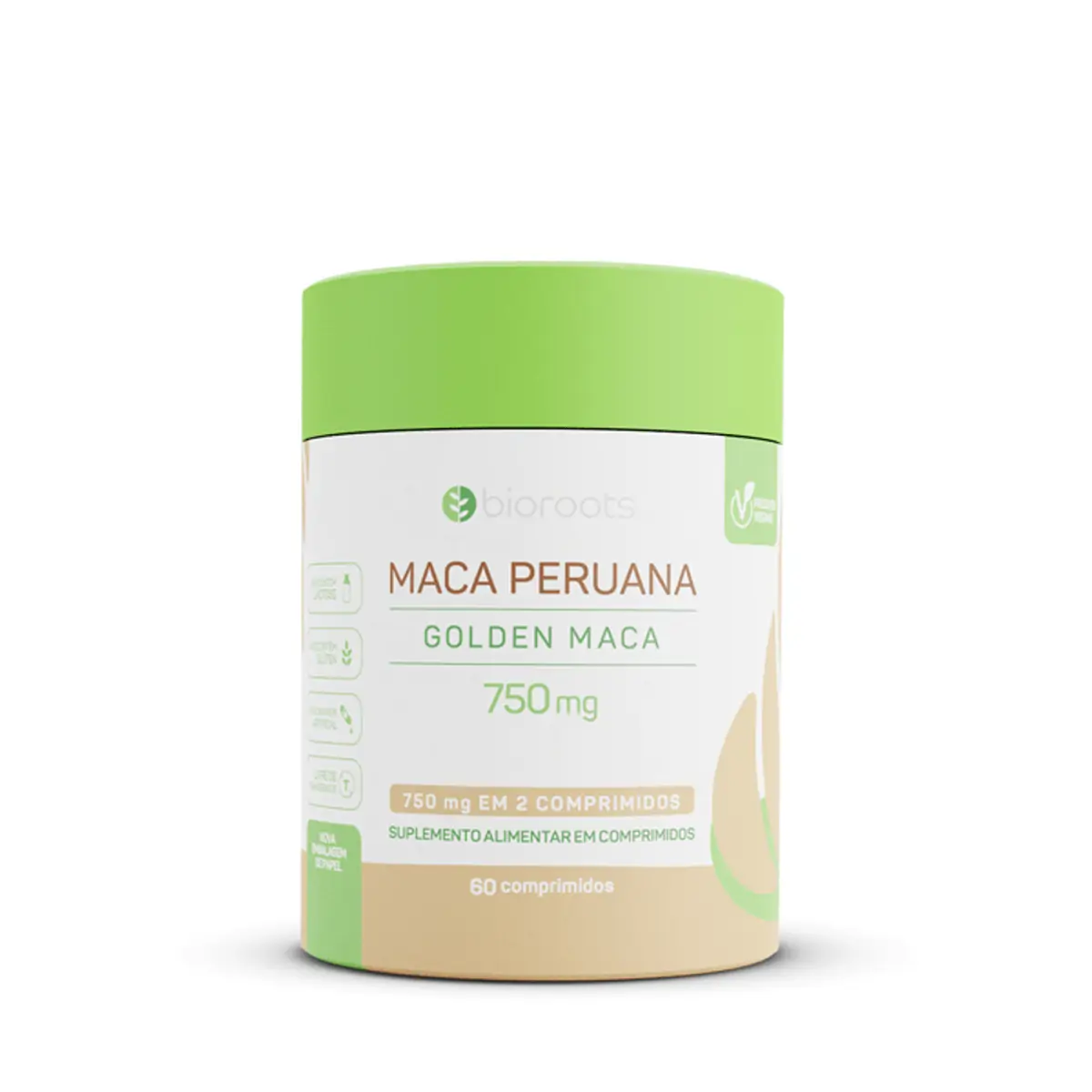 Suplemento Alimentar Maca Peruana 750mg Bioroots 60 Comprimidos