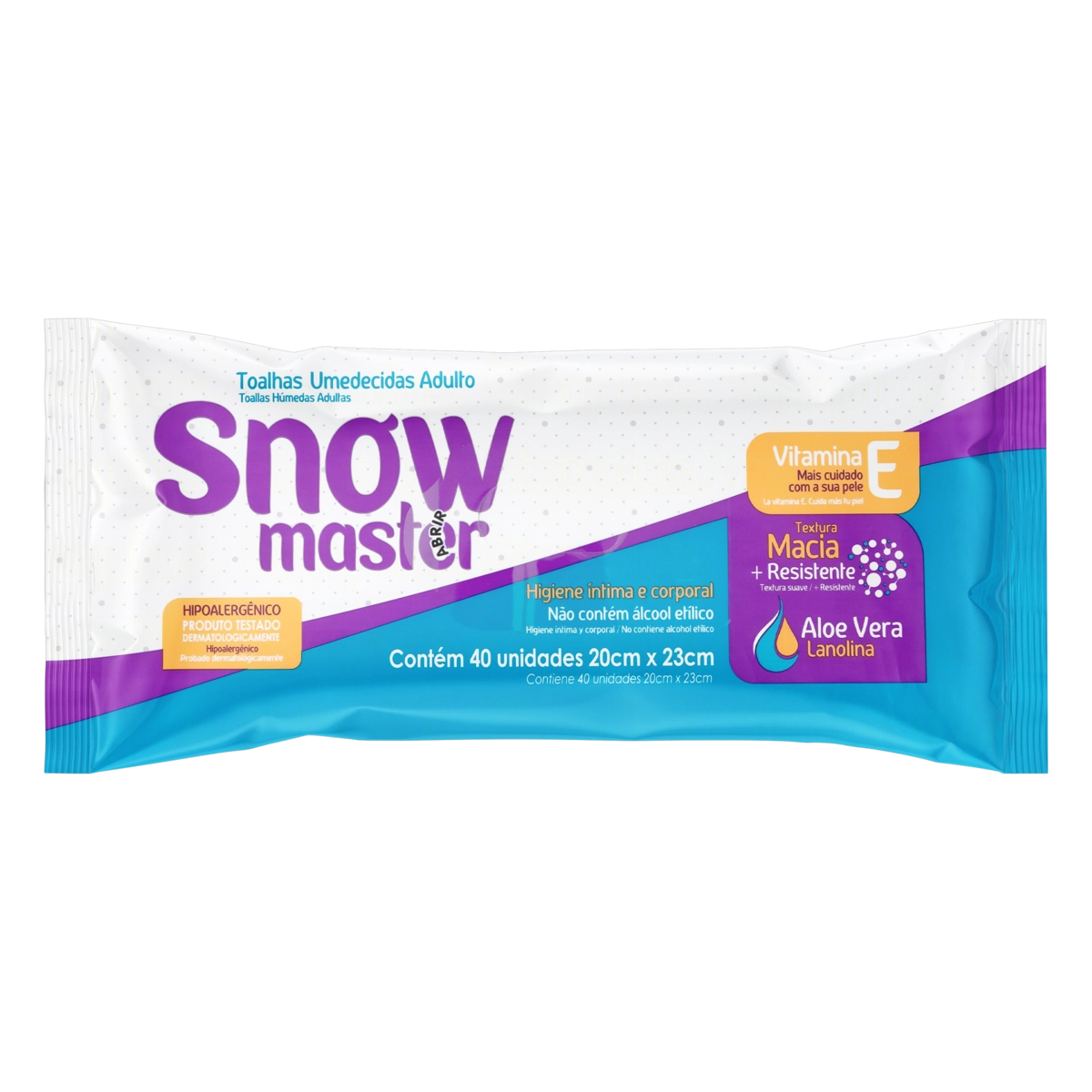 Toalha Umedecida Suave Adulto Snow Master Pacote 40 Unidades