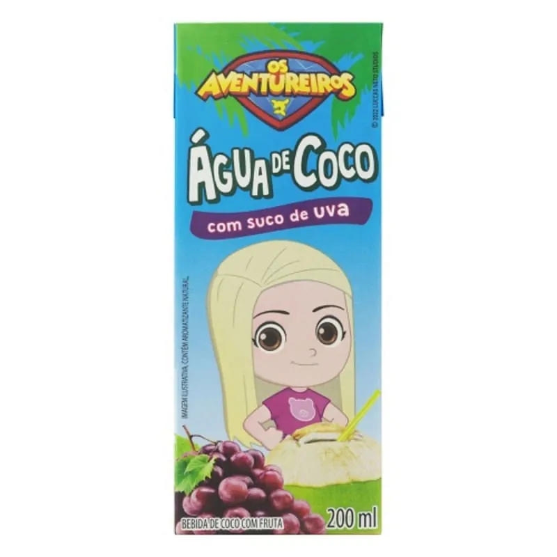 Água de Coco Os Aventureiros Sabor Uva Caixa 200ml