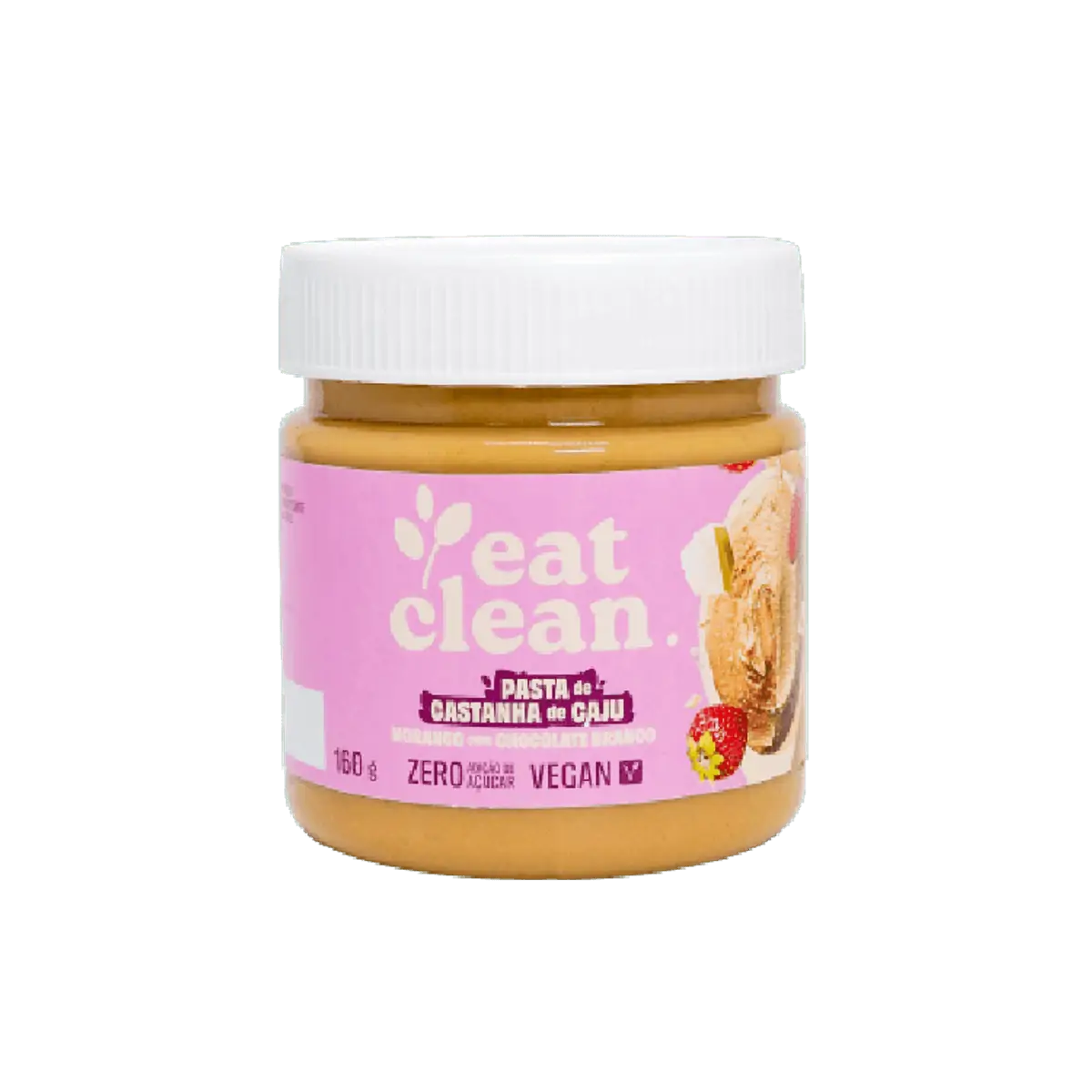 Pasta de Castanha de Caju Morango com Chocolate Branco - Pote 160g - Morango com Chocolate Branco -