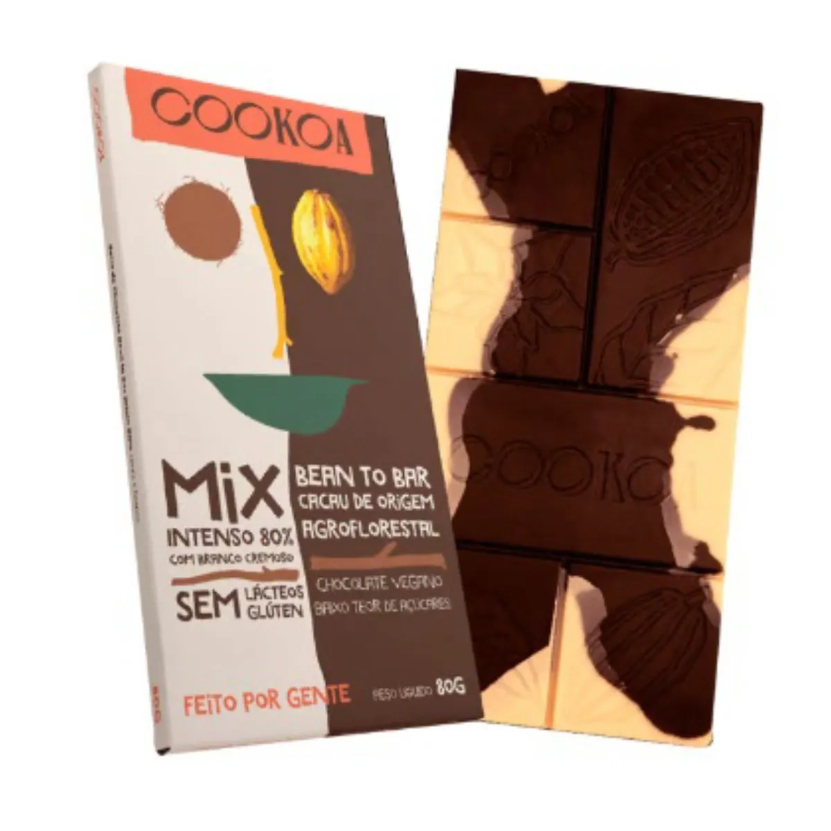 Chocolate Mix Intenso 80% e Branco Cremoso Vegano Cookoa 80g